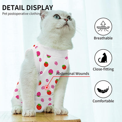 Cat Professional Surgical Recovery Suit,E-Collar Alternative for Cats Dogs,After Surgery Wear, Pajama Suit,Home Indoor Pets Clothing Strawberry S