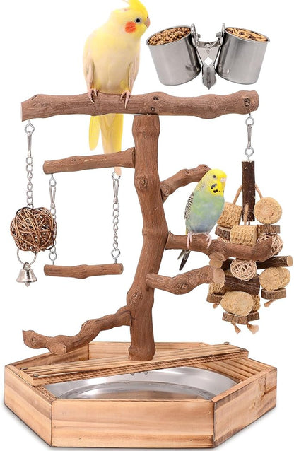 Natural Grape Wood Bird Parakeet Playground - Perch Stand for Parakeets, Cockatiels, and Small Birds Toys
