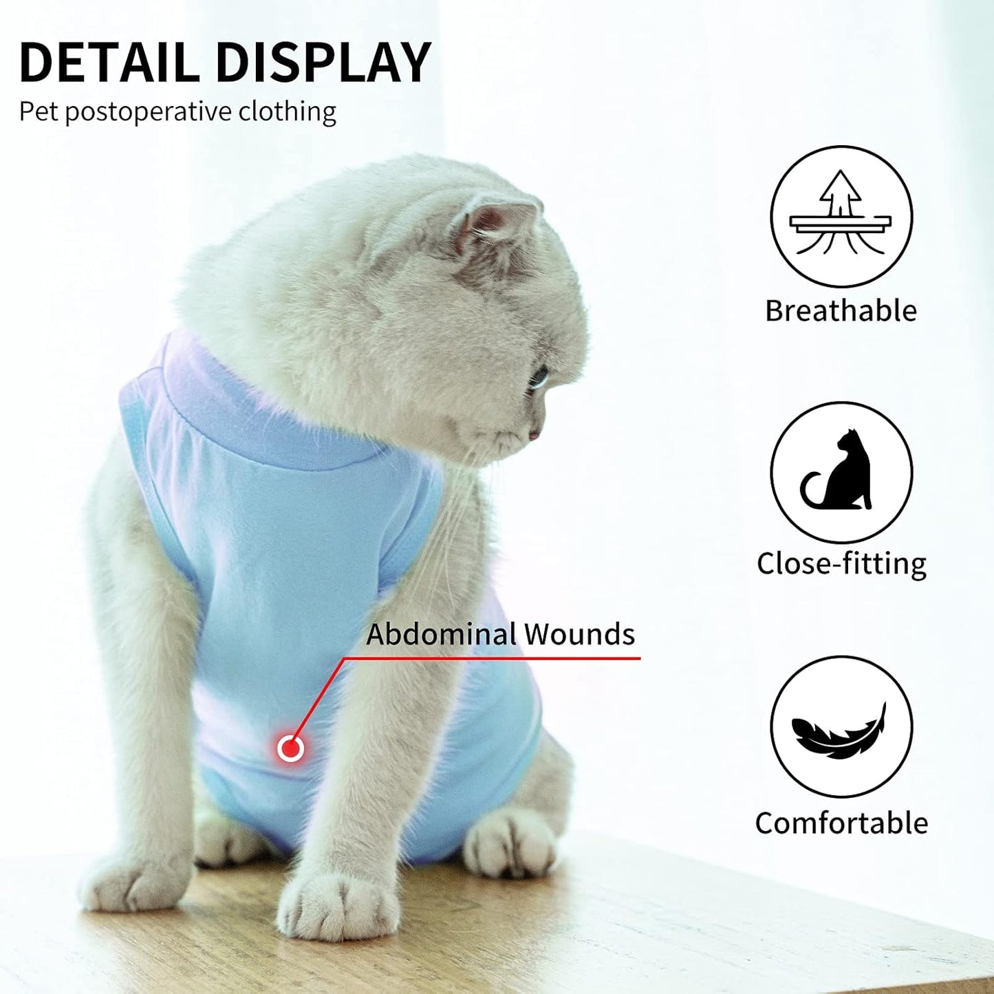 Kitten Onesies, Cat Recovery Suit for Abdominal Wounds or Skin Diseases, After Surgery Wear Anti Licking Wounds, Breathable Great E-Collar Alternative for Cat Blue S