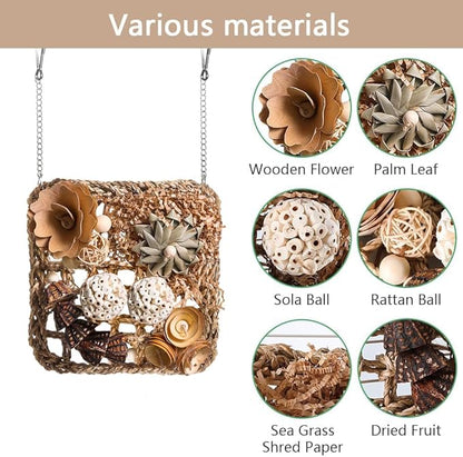 Bird Foraging Toys Natural Bird Toys Conure Toys Parrot Shredding Hanging Toys for Small Birds Parakeet Cockatiel Conure Lovebird Budgie