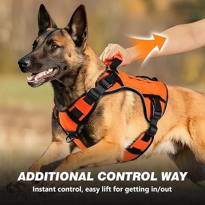 WINGOIN Tactical Dog Harness for Extra Large Dogs, Heavy Duty No Pull Dog Harness with Handle, Adjustable Reflective Military K9 Big Dog Vest for Great Dane, Walking, Training, Hunting, Orange (XXL)