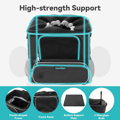 Dog Bike Basket for Small Dogs up to 10lbs, Foldable Pet Carrier with Safety Leash, Mesh Windows, Storage Pockets, Handlebar Quick Release, Backpack & Car Seat Function Grey