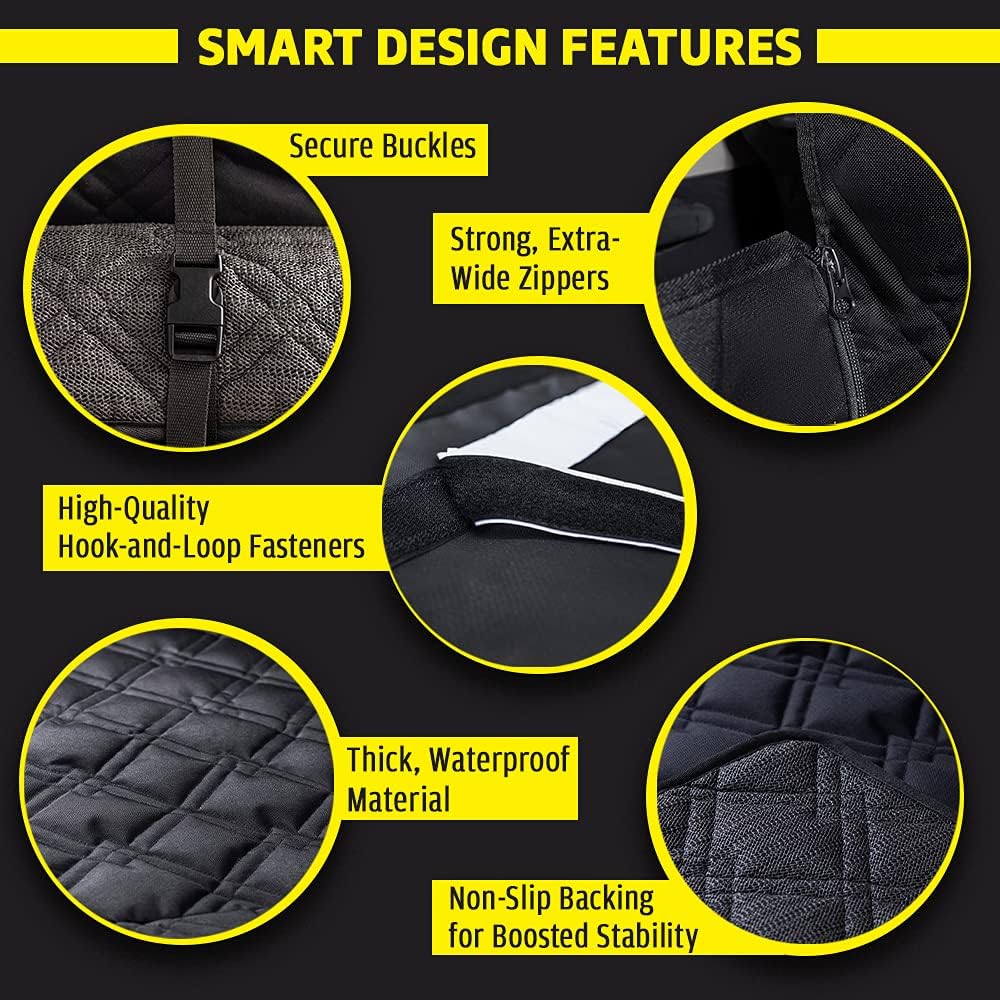 Meadowlark SUV Cargo Liner Dog Seat Covers + Seat Belt, Double Stitched & Extra Padded, Water Repellant, Anti Shock, Non-Slip, Cover Trunk Mat, Dog Accessories, Pet Car Seat Protector for Fur & Mud