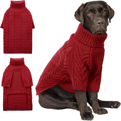 ASENKU XXL Dog Sweater for Extra Large Dogs, Pet Sweatshirt Apparel Turtleneck Pullover Winter Outfits for Pitbull, Labrador Retriever((Red, 2XL)