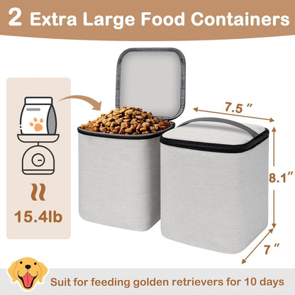 Mancro Dual Layers Dog Travel Bag, Pet Travel Bag with 2 Extra Large Food Containers, 2 Collapsible Dog Bowls, Multi-Pockets Tote Organizer for Pet Essentials for Dogs, Black