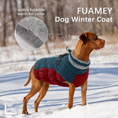 FUAMEY Dog Coat for Medium Dogs,Waterproof Dog Winter Jacket with Harness Built in Puppy Cold Weather Coats Reflective Pet Vest with Zipper Warm Fleece Dogs Snowsuit Windproof Dark Blue M