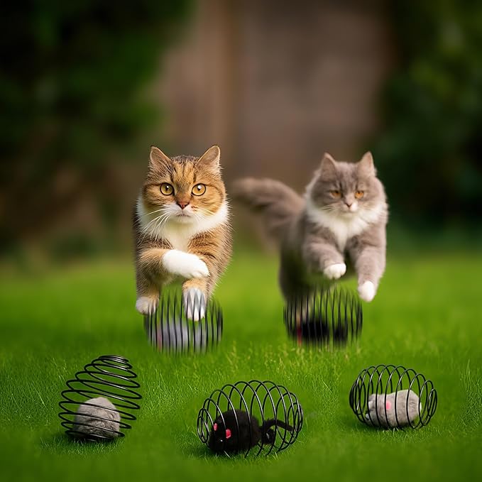 Jecery 5 Pcs Halloween Cat Spring Balls Toys Stretchable Rolling Balls Colorful Playful Coils Interactive Spring Action Toy Caged Rats for Kitten Cat Pet Supplies(Mouse,Black,5 Pcs)