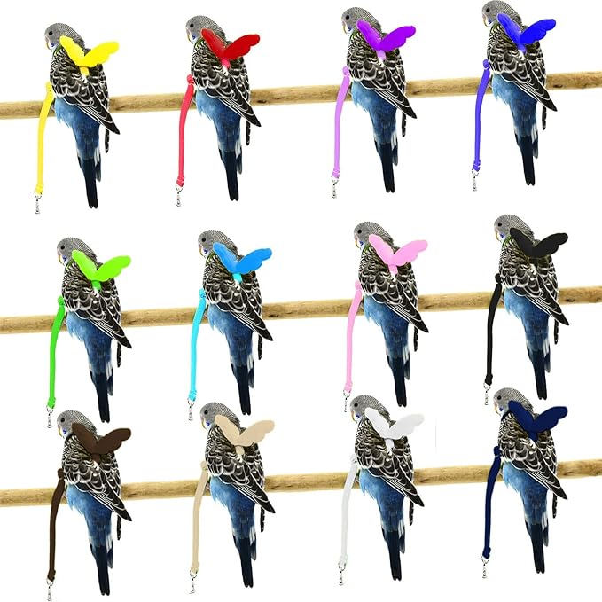 Dnoifne Pet Parrot Bird Harness and Leash, Adjustable Training Design Anti-Bite, Bird Nylon Rope with Cute Wing for Parrots, Suitable for Scarlet, Keck, Mini Macaw and Same Size Birds (Light Blue)