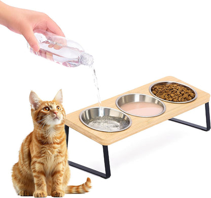 Elevated Cat Bowls, 15° Tilted Raised Cat Food and Water Bowl, Anti-Vomit & Whisker-Friendly Design, 3 Stainless Steel Bowls for Cats and Small Dogs