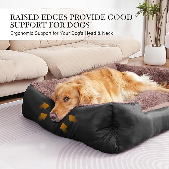 Dog Beds for Extra Large Dogs, Rectangle Washable Pet Bed with Sides, Big Dog Couch Bed with Non-Slip Bottom