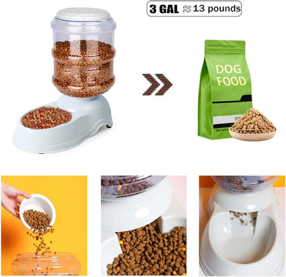 Automatic Dog Feeder and Water Dispenser Set for Large Dogs, 3 Gallon Gravity Dog Cat Food and Water Dispenser Set with Pet Food Bowl,Large Pet Food Water Dispenser Station