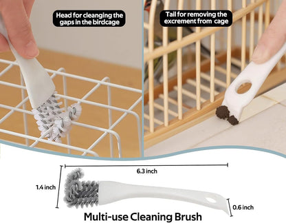 5Pcs Bird Cage Cleaner Kit, Stainless Steel Bird Poop Remover Brush & Scraper & Fork, Birdcage Cleaning Tools, Parakeet Bird Cage Accessories for Small Animal Cage Clean