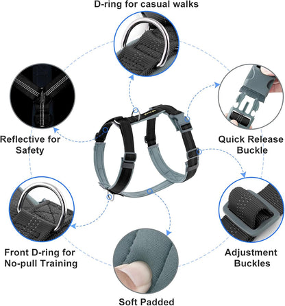 Plutus Pet No Pull Dog Harness, Adjustable Nylon Harness with Soft Padding, Reflective and Heavy Duty Dog Harness for Small, Medium, Large Dogs(Black, XL)