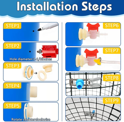 Rabbit Nipple Drinker Kit, Automatic Rabbit Watering System Kit - Including 12 Sets of Nipple Drinkers, 19 Feet of ID 5/16" Hose, Hole Opener, Barb Valve Fitting to G1/2'' Connector