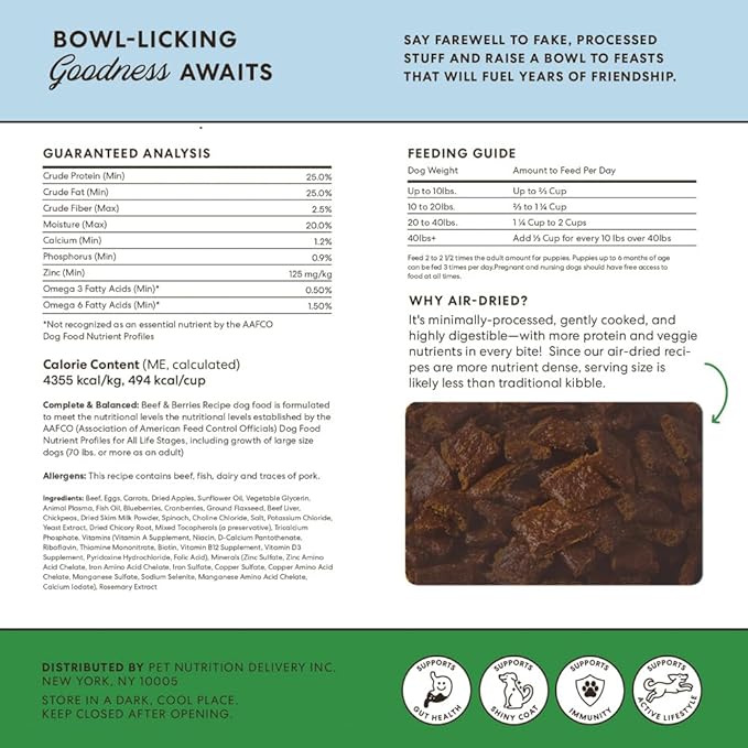 The Pets Table Beef & Berries Grain-Free Air Dried Dog Food, 3lbs / 48 oz Bag