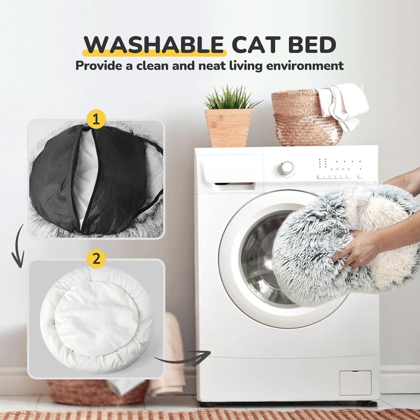 CATISM Cozy Cat Pod - Plush Hooded Cat Bed Cave, Self Warming, Removable Washable with Non-Slip Bottom