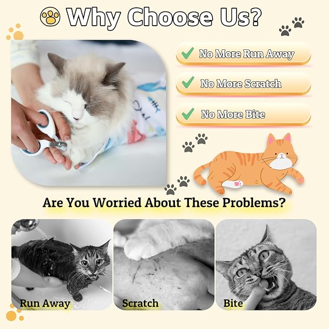 21.7" Cat Wrap for Grooming-Premium Cat Grooming Wrap Cat Restraint for Nail Clipping, Self-Adherent Soft Cat Blanket to Wrap Cat Anti-Scratch Anti-Escape Grooming Bag (White, L(Within 9lbs))