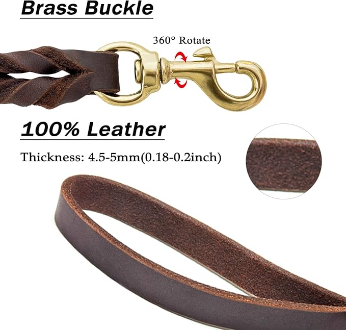 Guiding Star Leather Dog Leash 6ft, Dog Leashes for Large Dogs Heavy Duty, Soft Braided Handmade Leather Training Leash for Large & Medium Dogs (6ftx1inch, Brown)