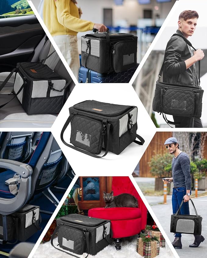 PETUX Small Cat Carrier - Pet Carrier Airline Approved for Kitten Under 10 lb - Escape-Proof, Foldable and Portable Cat Carriers with Removable Bag and Safety Buckle for Travel, Vet Visits - Grey