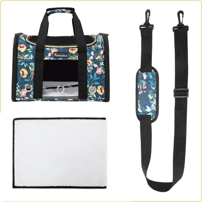 Petmolico Cat Carrier Soft-Sided Pet Bag for Small Medium Cats Puppies 16LBs - Airline Approved Pet Travel Carrier 3 Open Doors (Medium,Green Peony)