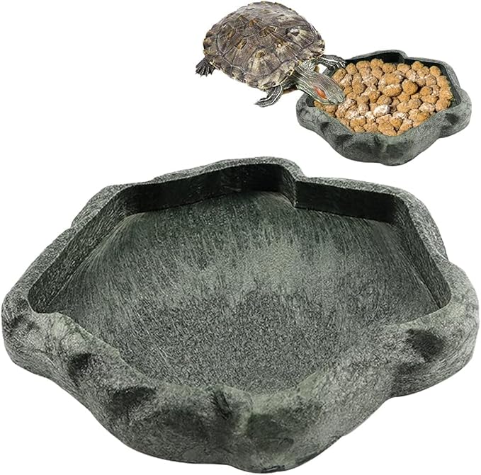 5.51x4.72x0.63in Tortoise Water Bowl,Resin Turtle Food Bowl Snake Water Bowl,Ball Python Water Bowls for Bearded Dragons Leopard Gecko Frog Snake(Green)