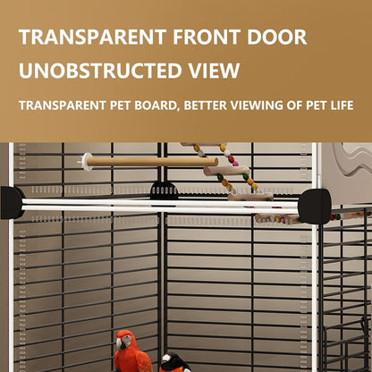 Large Parrot Cage with Acrylic Doors, 4 Casters, Perch & Feeder, Detachable Drawer, Ideal for Cockatiels, Budgies, Conures, Indoor/Outdoor Use – Spacious White Birdcage(Black,36 * 36 * 106)
