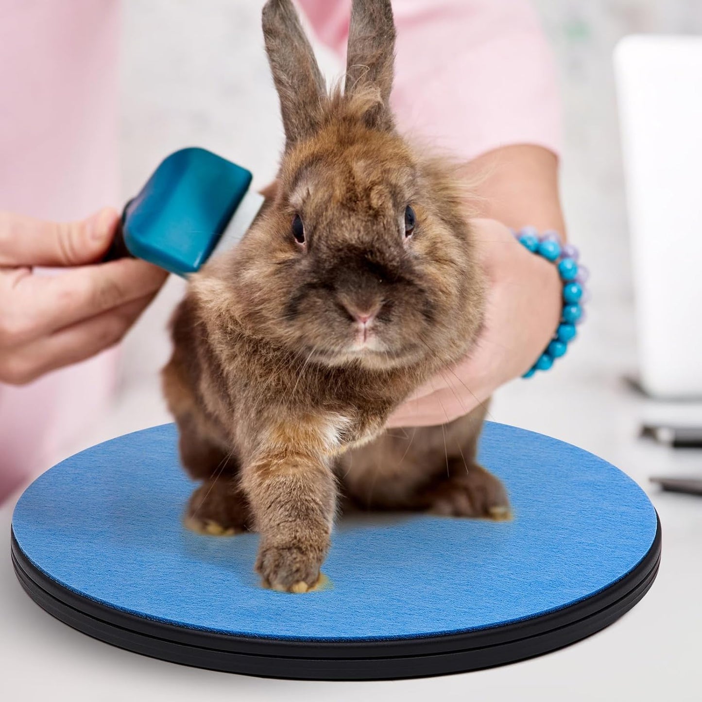 Rabbit Grooming Kit Rabbit Rotating Grooming Platform Non Slip Blue Felt Bunny Groom Accessories Supplies for Bunny Guinea Pigs Rat Hedgehog Gerbil Small Pets