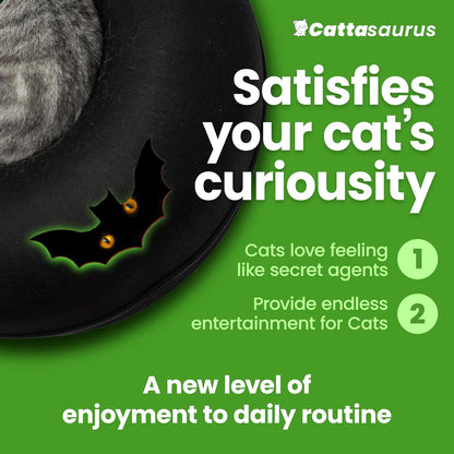 Cattasaurus Unique Gothic Peekaboo Cat Cave for Multiple & Large Cats Up to 30-45 Lbs, Scratch Detachable & Washable Tunnel Bed, Comfy Donut Cat Cave (Gothic Bat, Large)