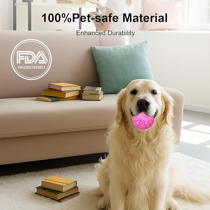 Smart Interactive Dog Toy, Automatic Moving, Bouncing and Stimulation, Silent Foam Material, IP54 Waterproof Rating, Active Rolling,Dog Ball for Medium and Large Dogs,Dog Birthday (Pink)