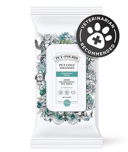 Poo-Pourri Pawsitively Fresh Deodorizing Pet Wipes – Quick Cleaning Wipes for Dogs & Cats – Plant Based Ingredients – Vet Recommended – Cleaner Odor Remover Wipes for Paw, Fur & Skin Soothing