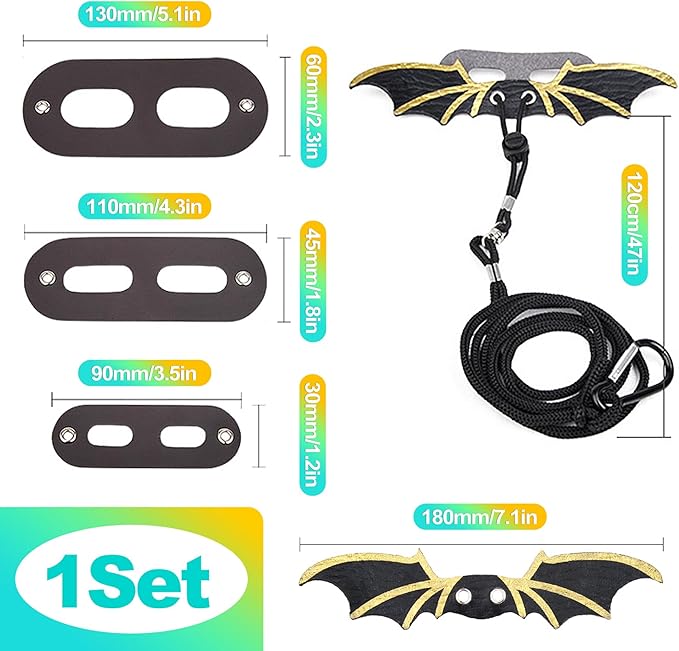 3 Pack Bearded Dragon Harness and Leash Set, Adjustable Soft Leather Reptile Costume with Cool Wings for Lizards, Geckos, Chameleons, Iguanas, Small Pets, Outdoor Walking, Black