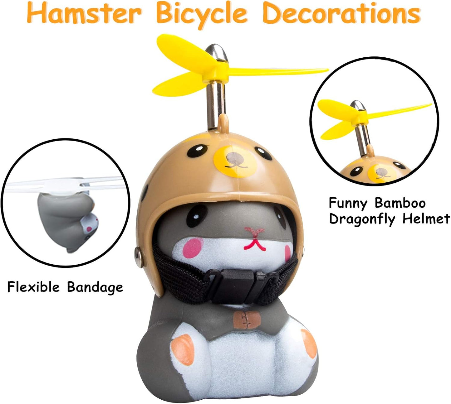 wonuu Duck Bike Bell with Light and Helmet Cute Hamster Bicycle Horn, Dashboard Decoration Hamster Toy Motorcycle Bike Bells Rubber Duck Car Dashboard Decorations (Light Brown-Hamster)