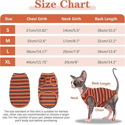 BRKURLEG Sphynx Hairless Cats Shirt Puppy Clothes Soft Cotton T-Shirts Cute Cats Pajamas Cat Stripes Vest Pet Sweater, Round Collar Vest Kitten Shirts(Red Stripes, L)
