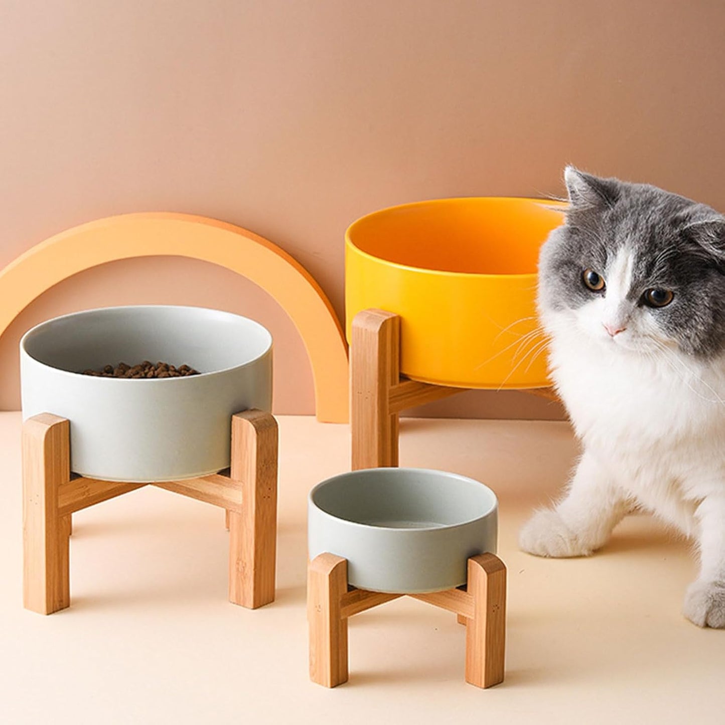 Petygooing Grey Elevated/Raised Ceramic Dog Bowl for Small Breeds, Dog Food Water Dish with Stand,Pet Feeding Bowl with Anti Slip Rubber for Cats and Small Dogs Puppy 13.5 OZ (5.1In / 1.7 Cups)