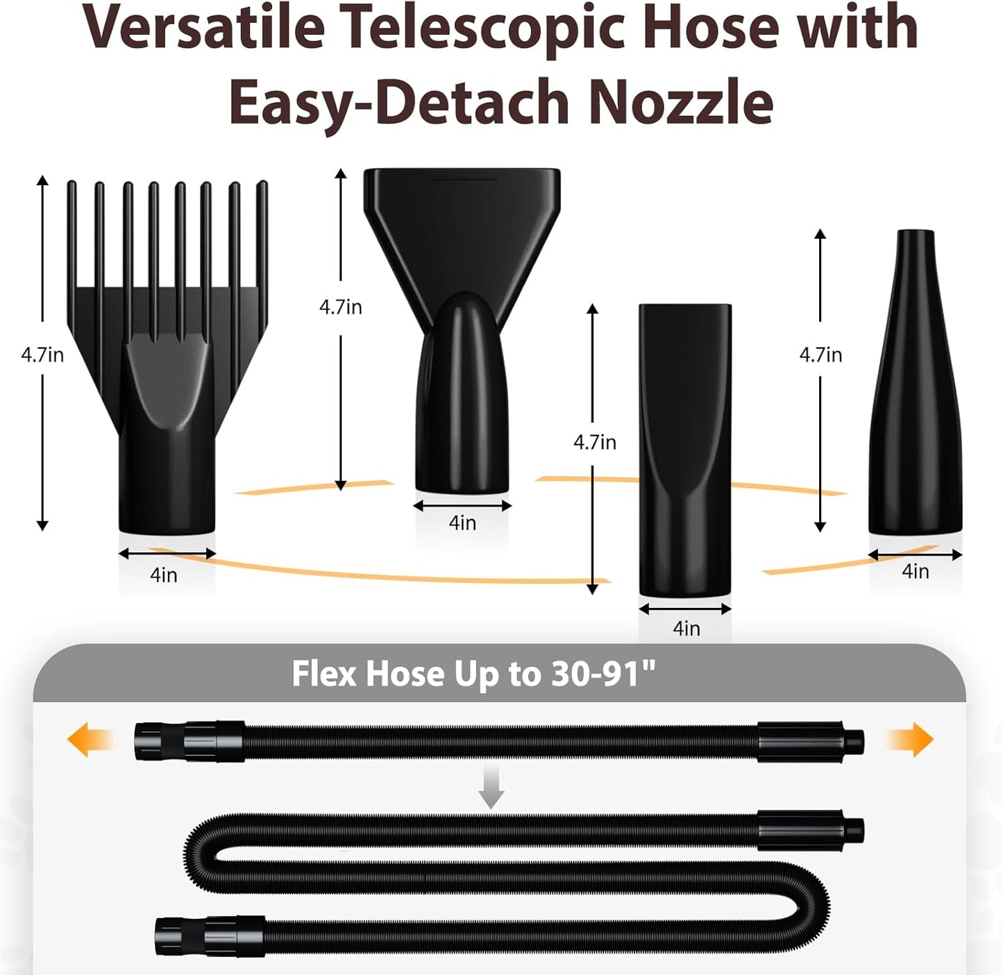 Dog Dryer Pet Hair Blower High Velocity for Grooming, Blow 3800W/5.2HP for Large Dogs Sechoir Pour Chien with Stepless Adjustable Speed, 4 Different Nozzles and Dog Brush,Black