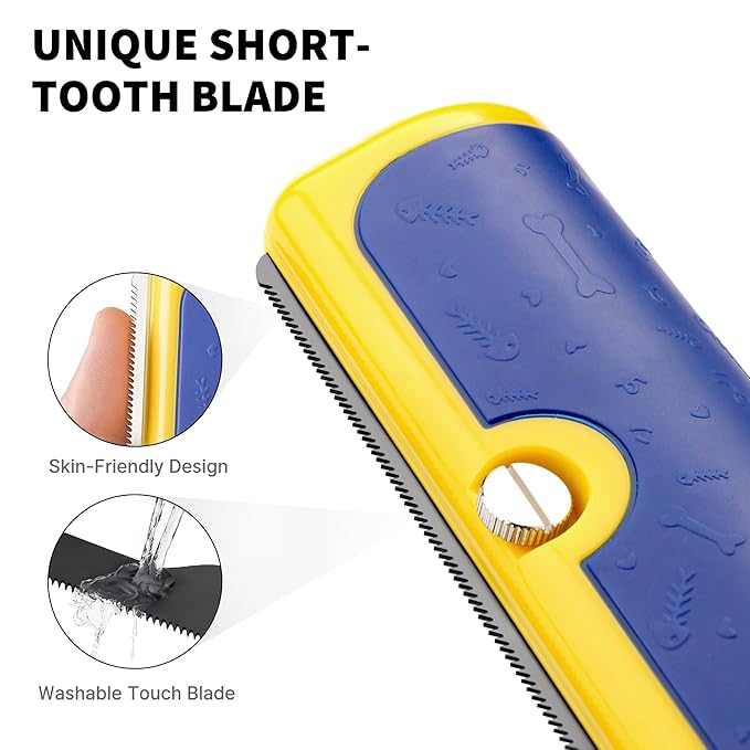 Cat & Dog Deshedding Brush – Blue_Yellow Pet Hair Remover Comb for Shedding, Dual-Tone Handle, Effective Grooming Tool for Long & Short Hair