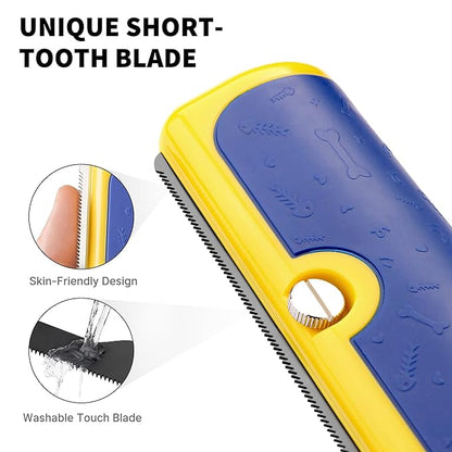 Cat & Dog Deshedding Brush – Blue_Yellow Pet Hair Remover Comb for Shedding, Dual-Tone Handle, Effective Grooming Tool for Long & Short Hair