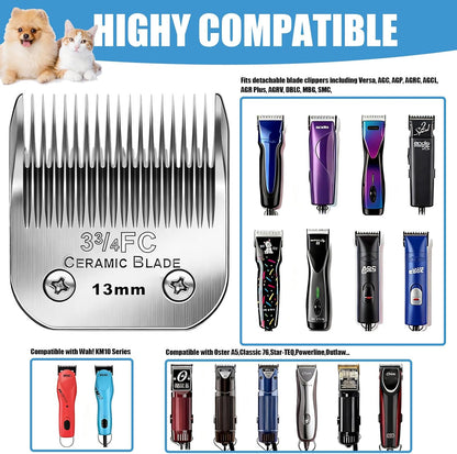 Dog Grooming Replacement Blades Compatible with Andis Dog Clipper, Dog Clipper Blades Compatible with Oster A5,Wahl KM-10 Series Dog Clipper,3FC Blades (13mm)