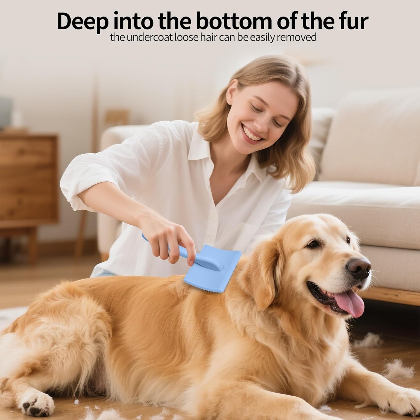 Pet Slicker Brush for Long & Short Hair - Detangling Tool for Dogs & Cats - 135° Angled Stainless Steel Pins, Curved Handle - Gentle Grooming for Small/Medium/Large Breeds (Blue)