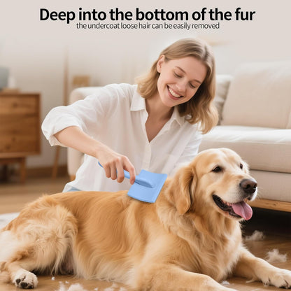 Pet Slicker Brush for Long & Short Hair - Detangling Tool for Dogs & Cats - 135° Angled Stainless Steel Pins, Curved Handle - Gentle Grooming for Small/Medium/Large Breeds (Blue)