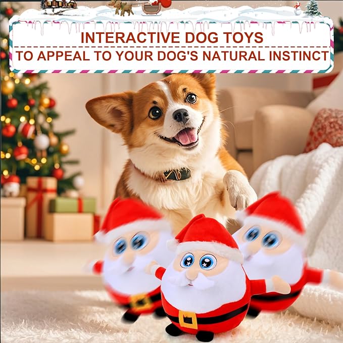 BABORUI Interactive Dog Toys Santa Claus, Jumping Squeaky Dog Toys with Recording and Music Modes, Rechargeable Moving Dog Christmas Toys for Small/Medium/Large Dogs to Keep Them Busy(Santa Claus)