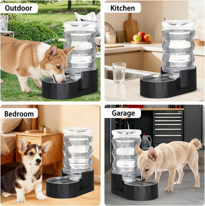RIZZARI Dog Food Water Dispenser: 7L Automatic Black Large Stainless Steel Waterer with Filter - Gravity Water Feeder - Healthy Hydration for Pets Indoors Outdoors