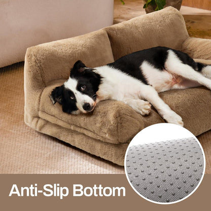 MEWOOFUN Cat Bed for Indoor Cats, Washable Dog Beds for Small Medium Dogs & Cats, Fluffy Cat Couch with Non-Slip Bottom, 26×19×13 Inch (Camel, 33.5" L x 25.6" W x 11.5" Th)
