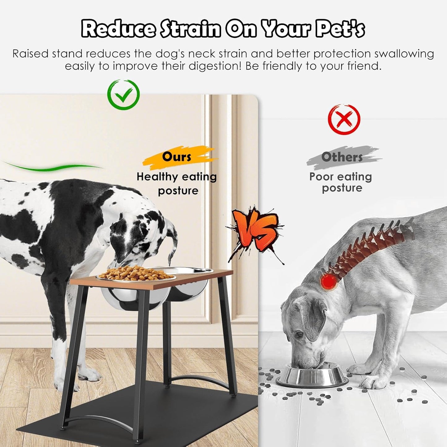 Elevated Dog Bowls for Large Dogs, Extra Large Breed, with Spill Proof Mat, Two 3000ML(13CUPS) Food & Water Bowls, Stable Raised Bowl, 18.1" Tall Dog Bowl Stand for XX Large Dogs