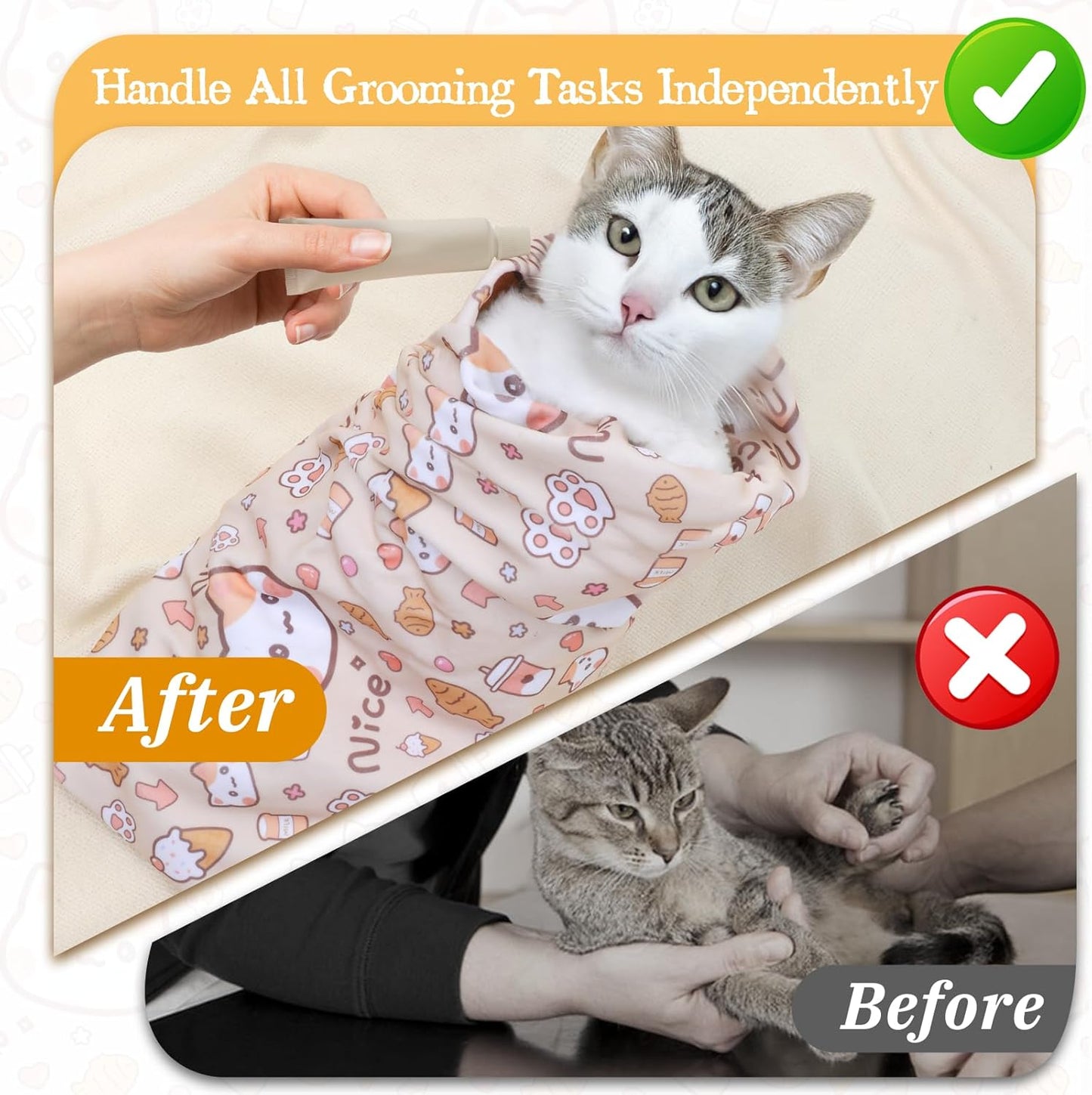 35.4" Extra Large Cat Grooming Wrap, Cat Wrap for Cutting Nails, Soft Self-Stick Anti-Scratch Anti-Escap Cat Wraps for Large Cats & Small Dogs, Ear Cleaning, Teeth Brushing Pet Tool