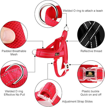Plutus Pet No Pull Dog Harness with Breathable Mesh Padded, Adjustable Reflective Escape Proof Dog Harness, Quick Fit Dog Vest Harness for Small Medium Large Dogs(XS, Red)