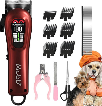 MCBB Dog Clippers- Low Noise Dog Grooming Kits 5-Mode Heavy-Duty Dog Clippers for Grooming with LED Display,Rechargeable Dog Grooming Kits, Auxiliary Light,Cordless Pet Grooming Tool
