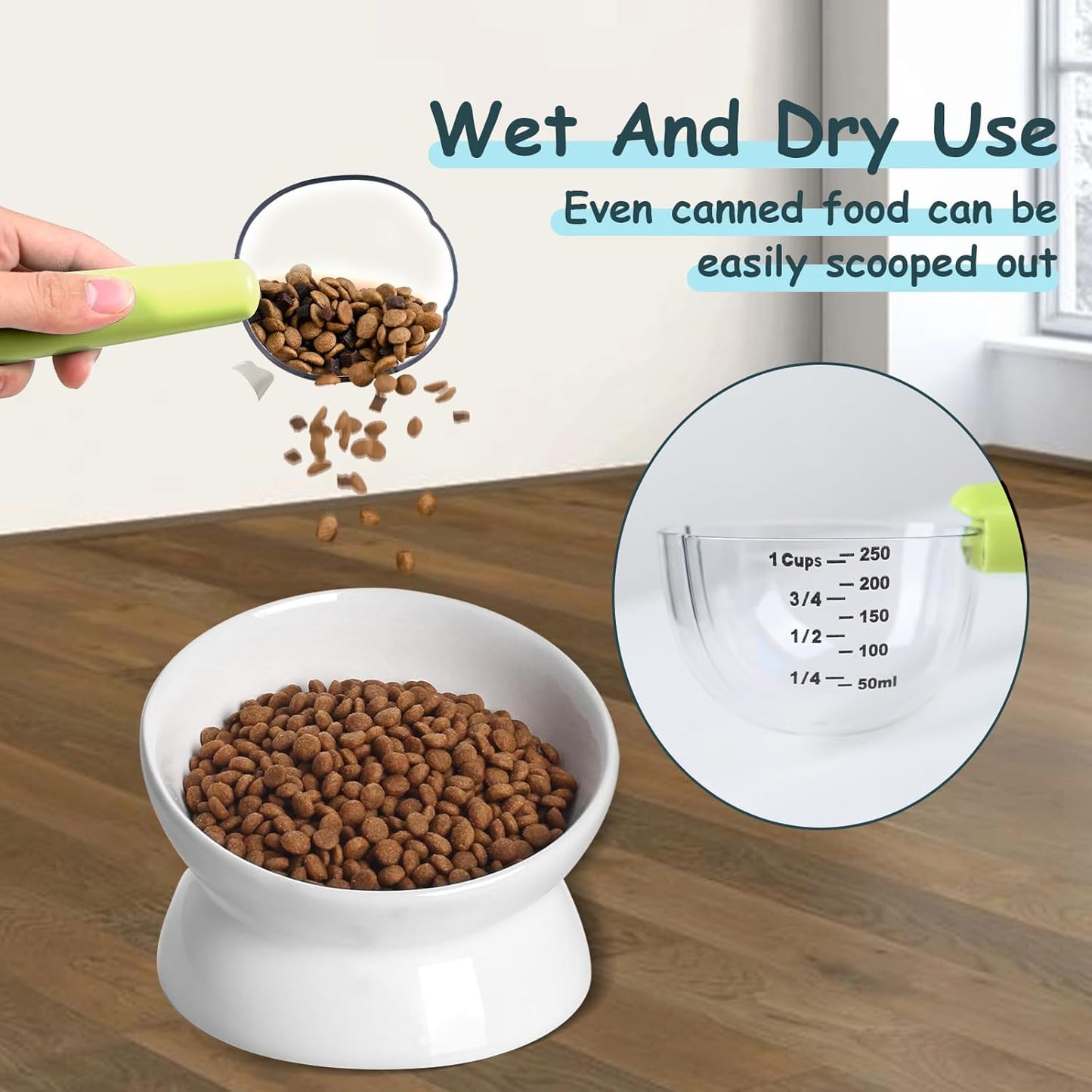 Dog Food Scoop 1 Cup, Pet Food Measuring Cups, Comfortable Long Handled Measuring Cup, for Dog, Cat & Rabbit Food-Grade Pet Food Feeding Scoop, Easily Clean Safe and Reliable (Greener)