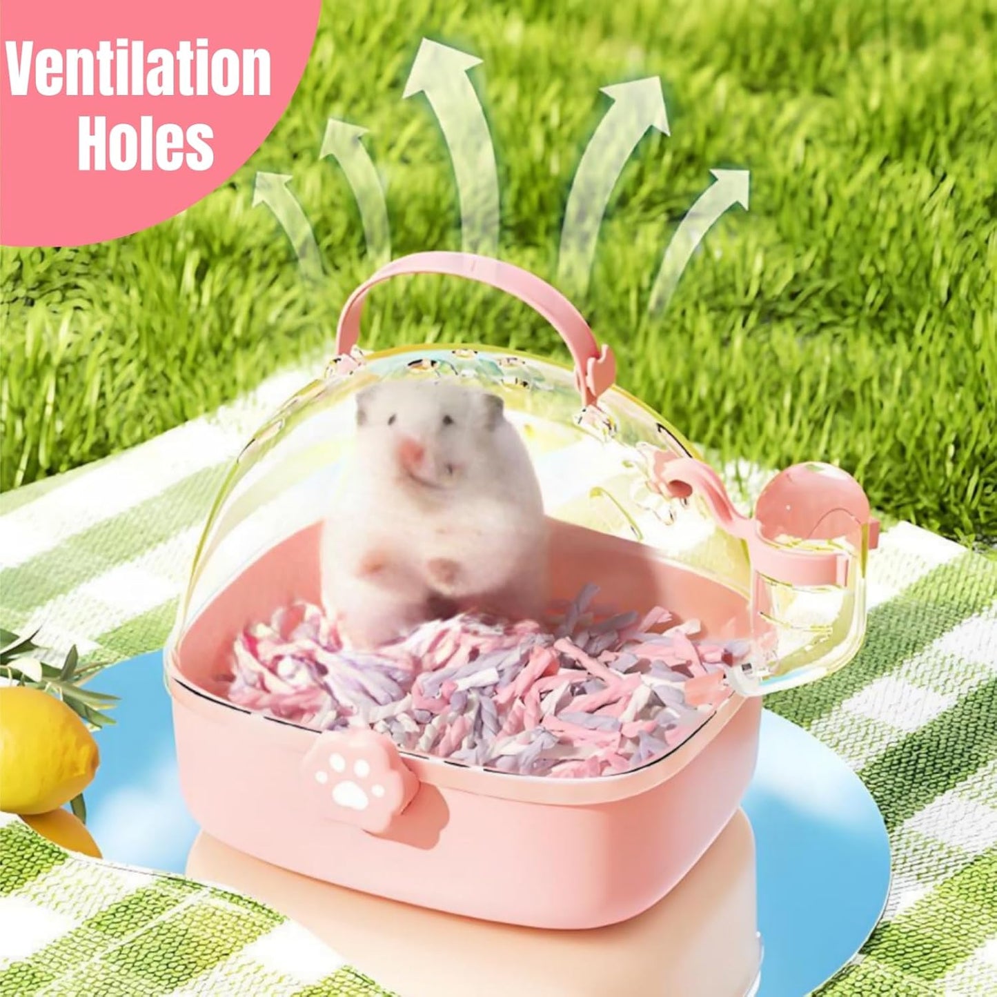 Hamster Carrier Cage, Portable Small Animal Carrier Cage with Water Bottle, Guinea Pig Outgoing Cage Hamster Travel Carry Case for Small Pets, Gerbils, Chinchillas, Dwarf Hamster