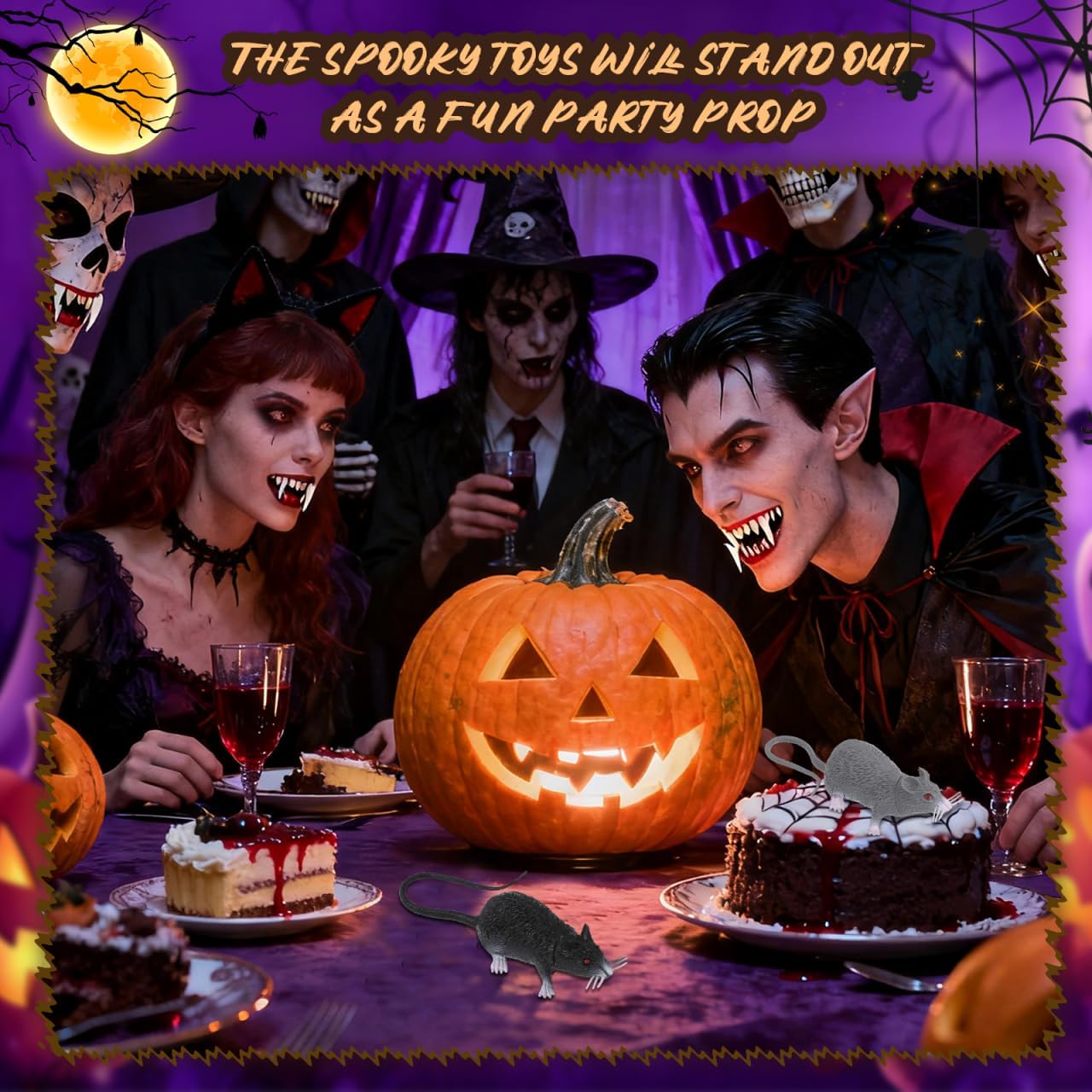 PRETYZOOM 2PCS Halloween Fake Rat Plastic Squeezable Fake Mouse Realistic Rats for Creepy Decorations Halloween Pranks Props (8.6-inch Included Tail)